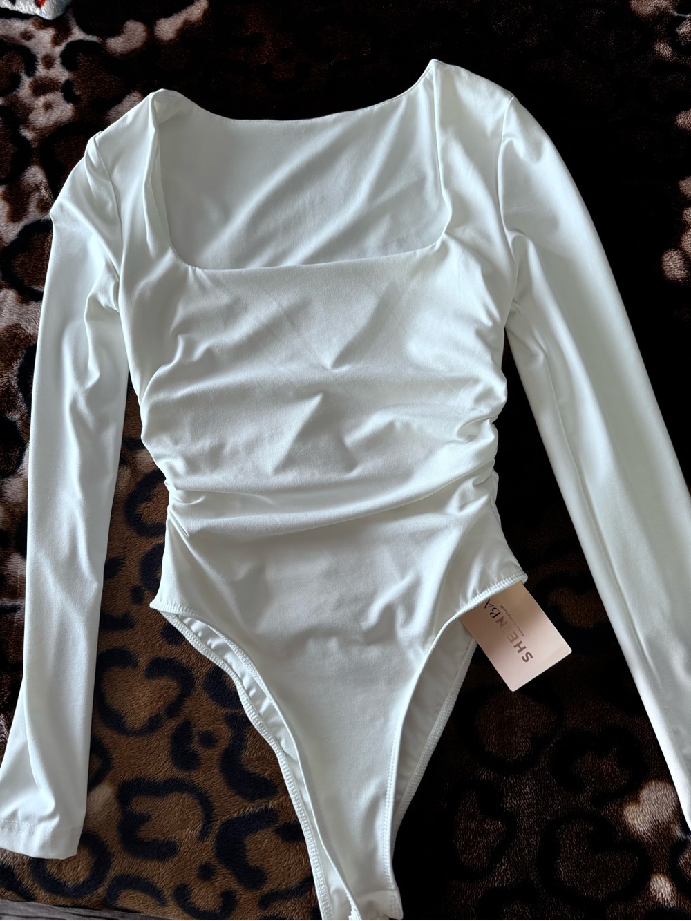 SHEIN White Long-Sleeve Square-Neck Bodysuit